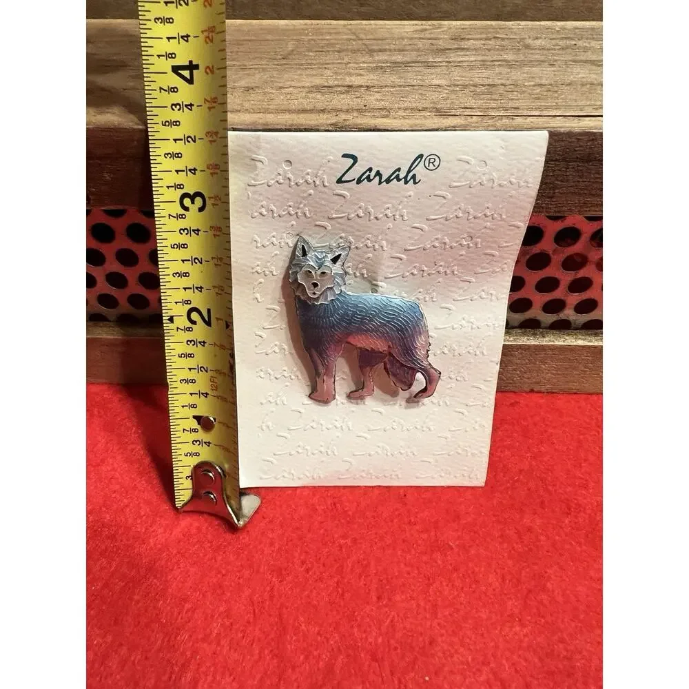 Vintage Zarah Artisan Blue Wolf Sterling Silver 925 Enamel Brooch Pin
